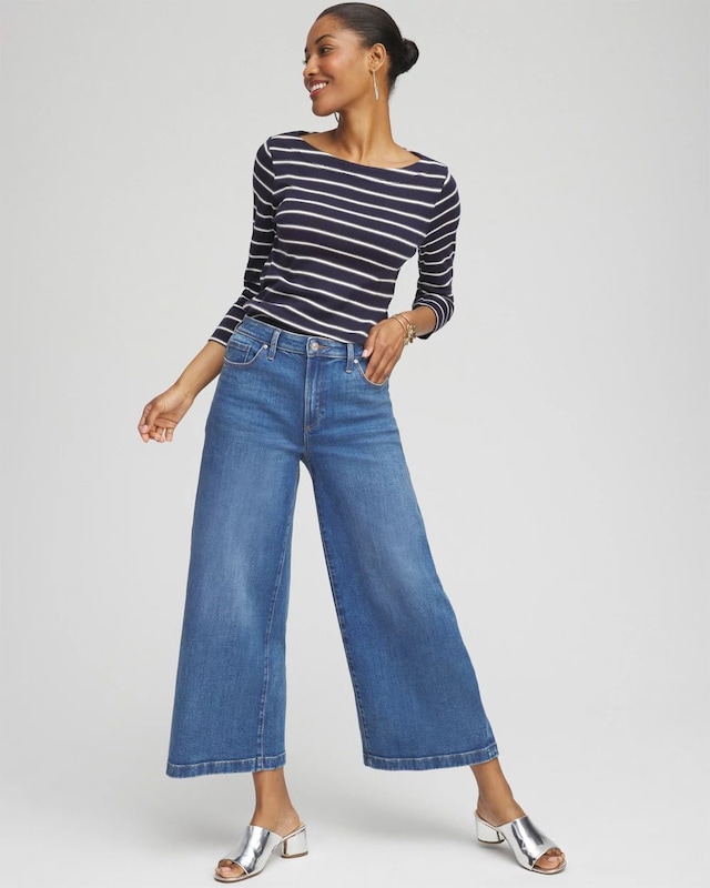 Stripe 3/4 Sleeve Bateau Neck Tee - image 2